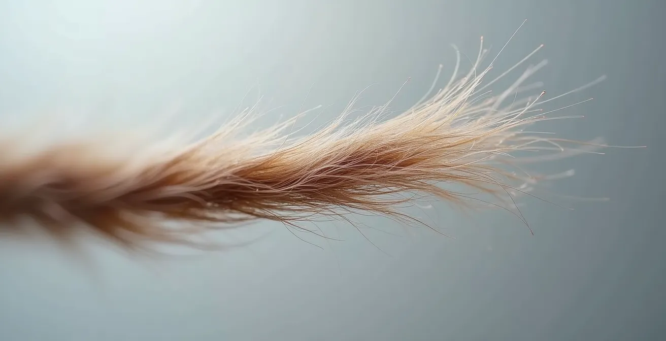 Vista microscópica del cabello mostrando acumulación de residuos versus cabello limpio