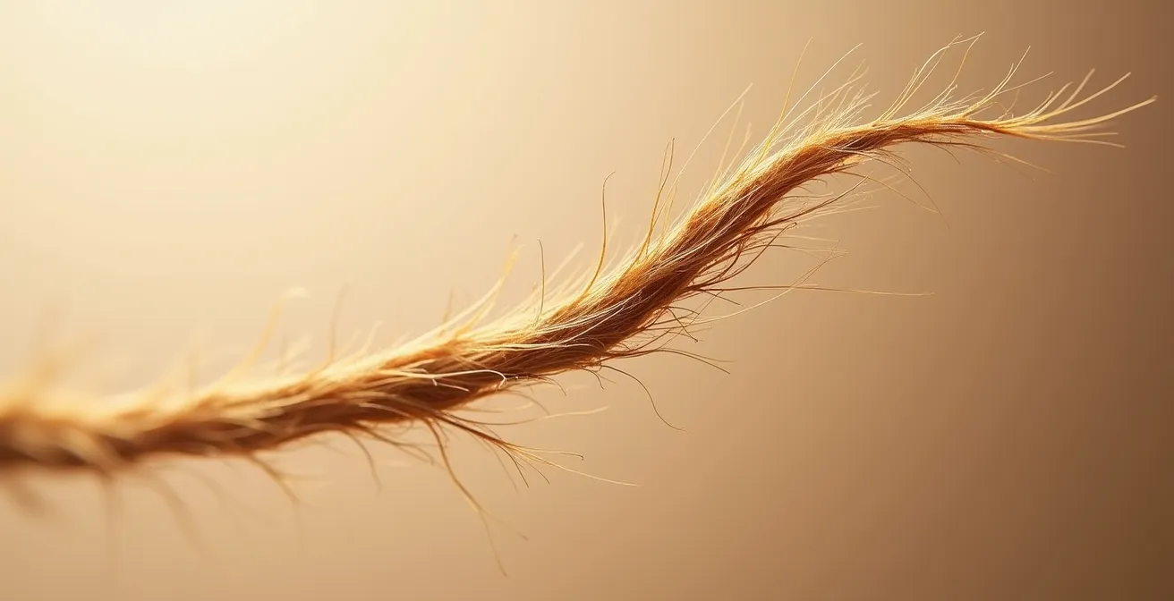 Estructura microscópica de la fibra capilar mostrando daño en la cutícula