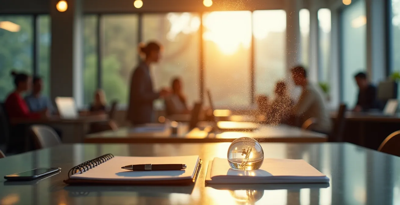 Representación artística de la conexión entre olfato y memoria en un entorno laboral