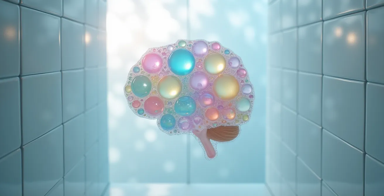 Composición simbólica de cerebro representado con burbujas de jabón y luz