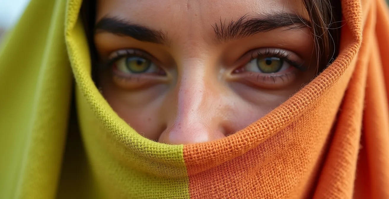 Mujer española con tono de piel oliváceo probando diferentes colores de temporada contra su piel