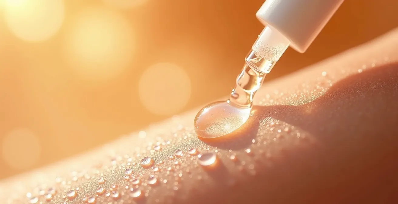 Textura gel transparente de ácido hialurónico sobre piel