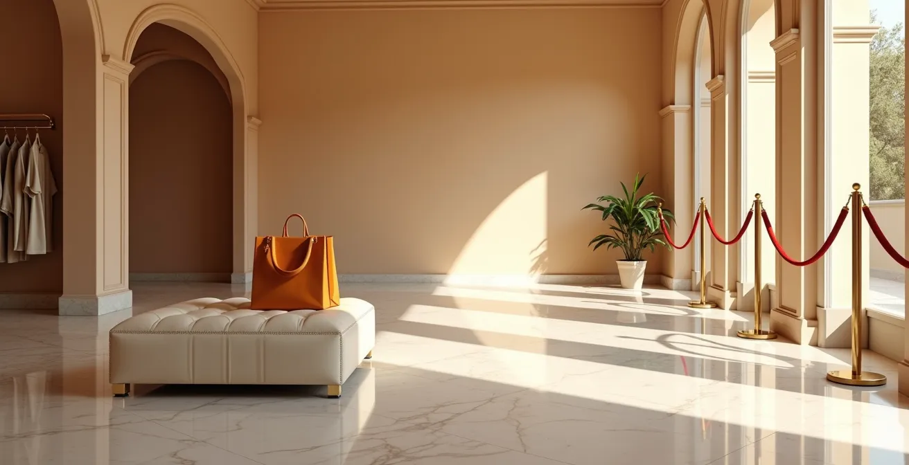 Ambiente de boutique exclusiva española con acceso privado para clientes VIP