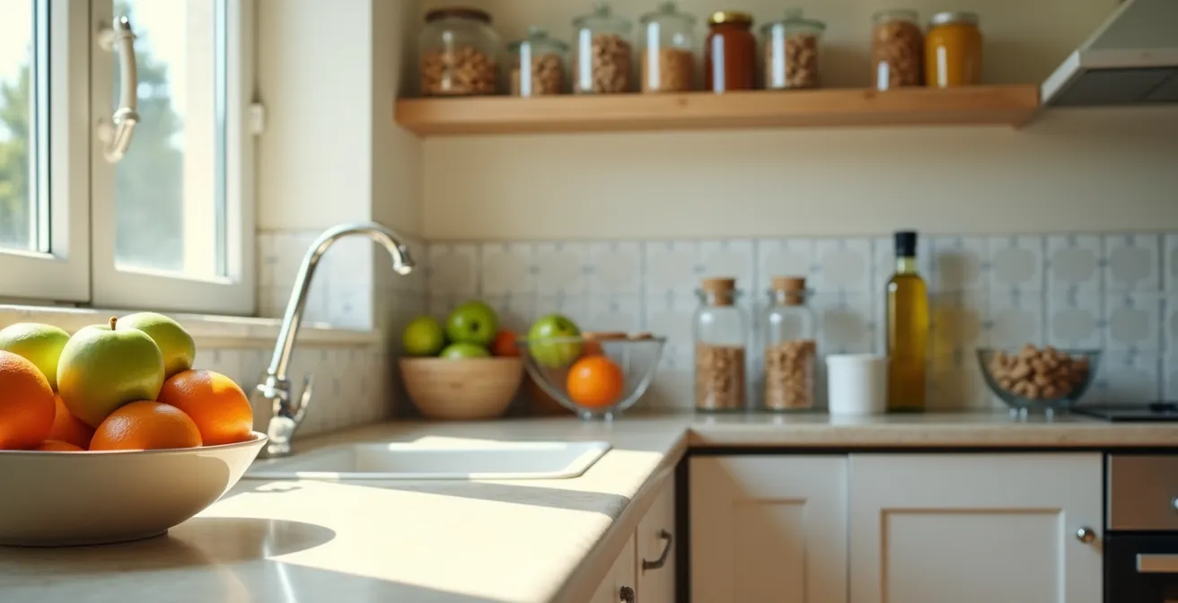 Cocina española moderna organizada para promover alimentación saludable